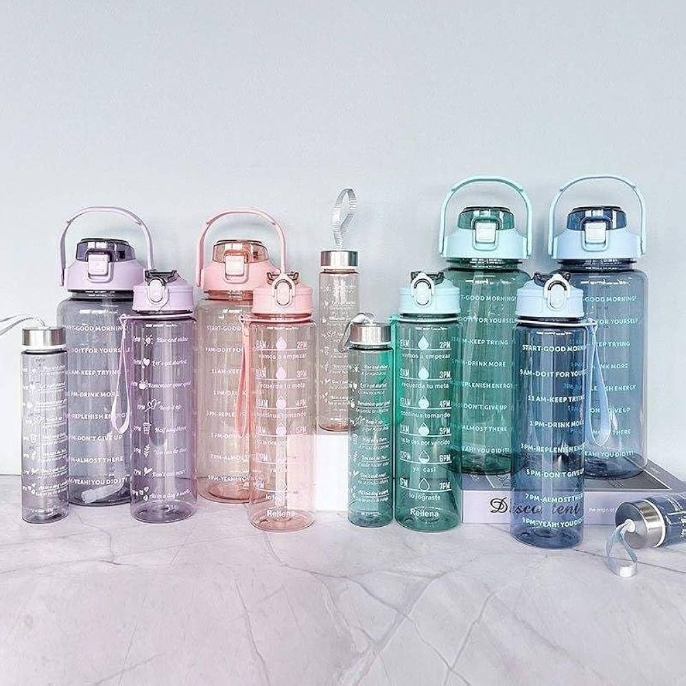 Pack Of 3 Transparent Motivational Water Bottle, Large Capacity Water Bottle, Sports Water Bottle, Transparent Refillable Leakproof Water Bottle Pack Of 3 Transparent Motivational Water Bottle, Large Capacity Water Bottle, Sports Water Bottle, Transparent Refillable Leakproof Water Bottle